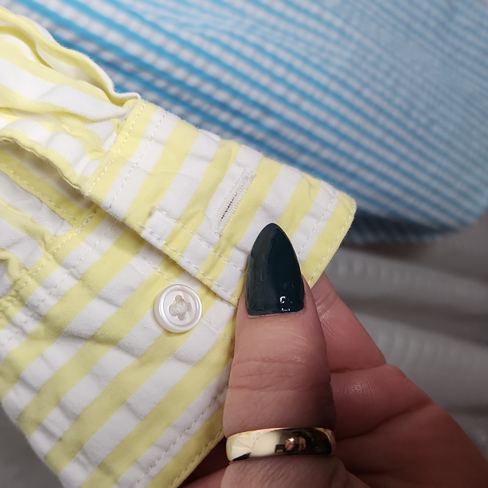 Lands' End Poplin Button Front Patchwork Long Sle… - image 2